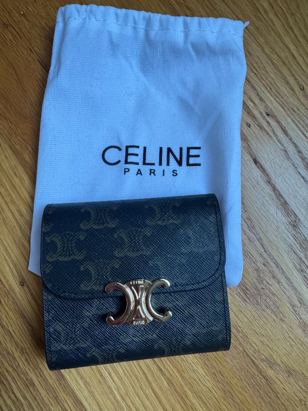 Celine Triomphe Canvas Compact Wallet Tan